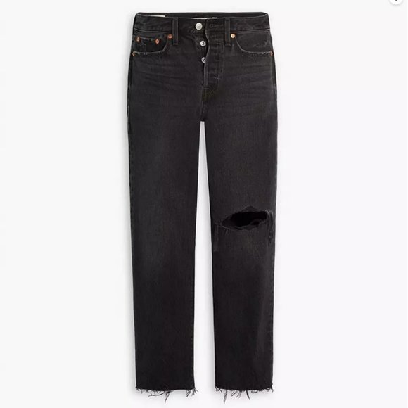 Levi’s Premium Black Distressed Wedgie Straight Jeans - Size 25x28 - Picture 3 of 6